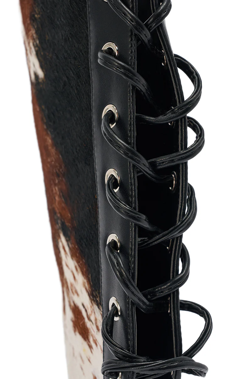 AKIRA GOLD CALF HAIR LACE UP GLADIATOR STILETTO SANDAL - Image 7