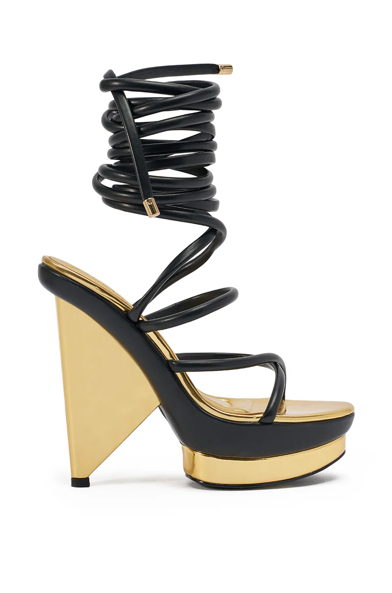 AKIRA GOLD CELINEA BLACK NOVELTY GOLD HEEL SANDAL - Image 5