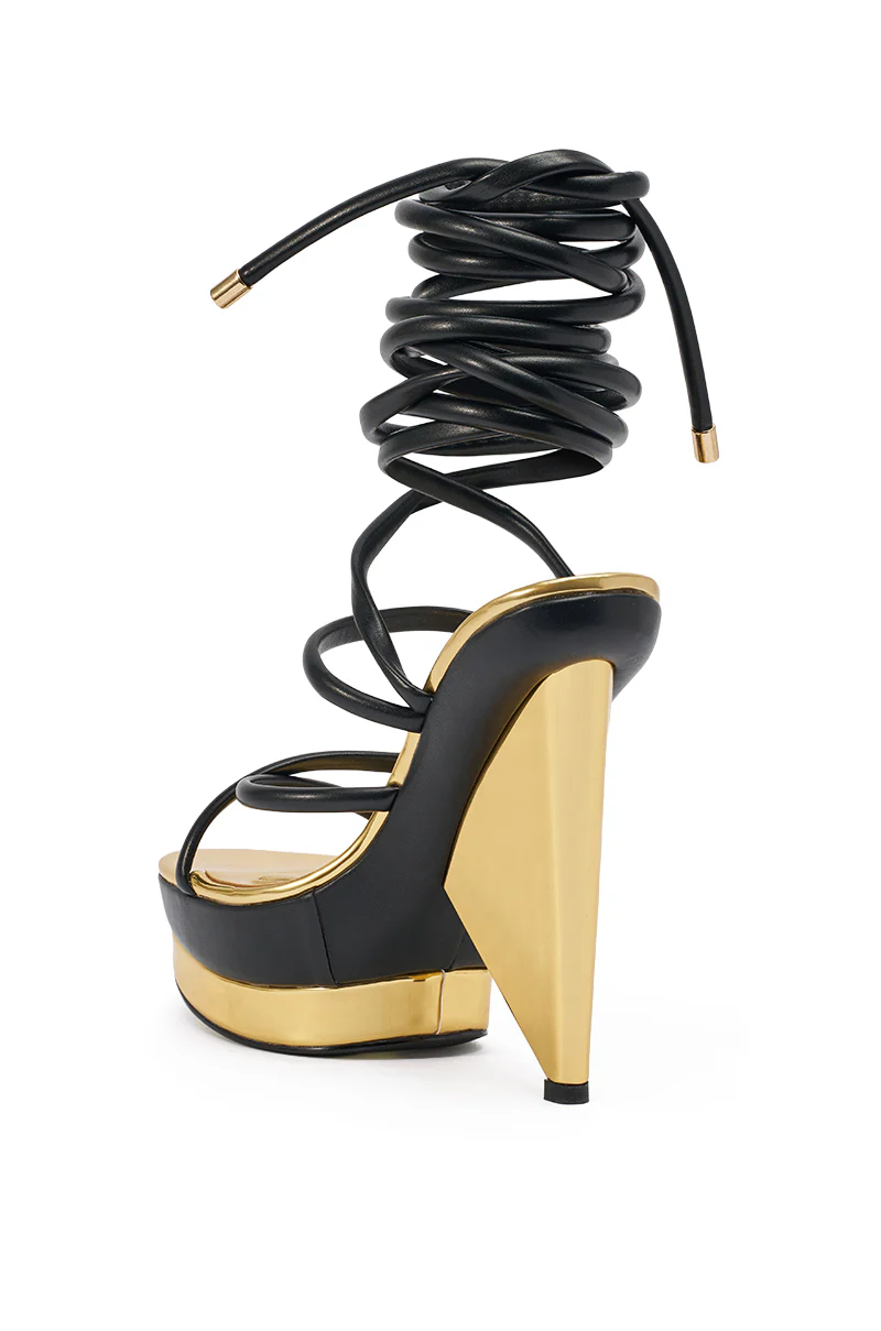 AKIRA GOLD CELINEA BLACK NOVELTY GOLD HEEL SANDAL - Image 7