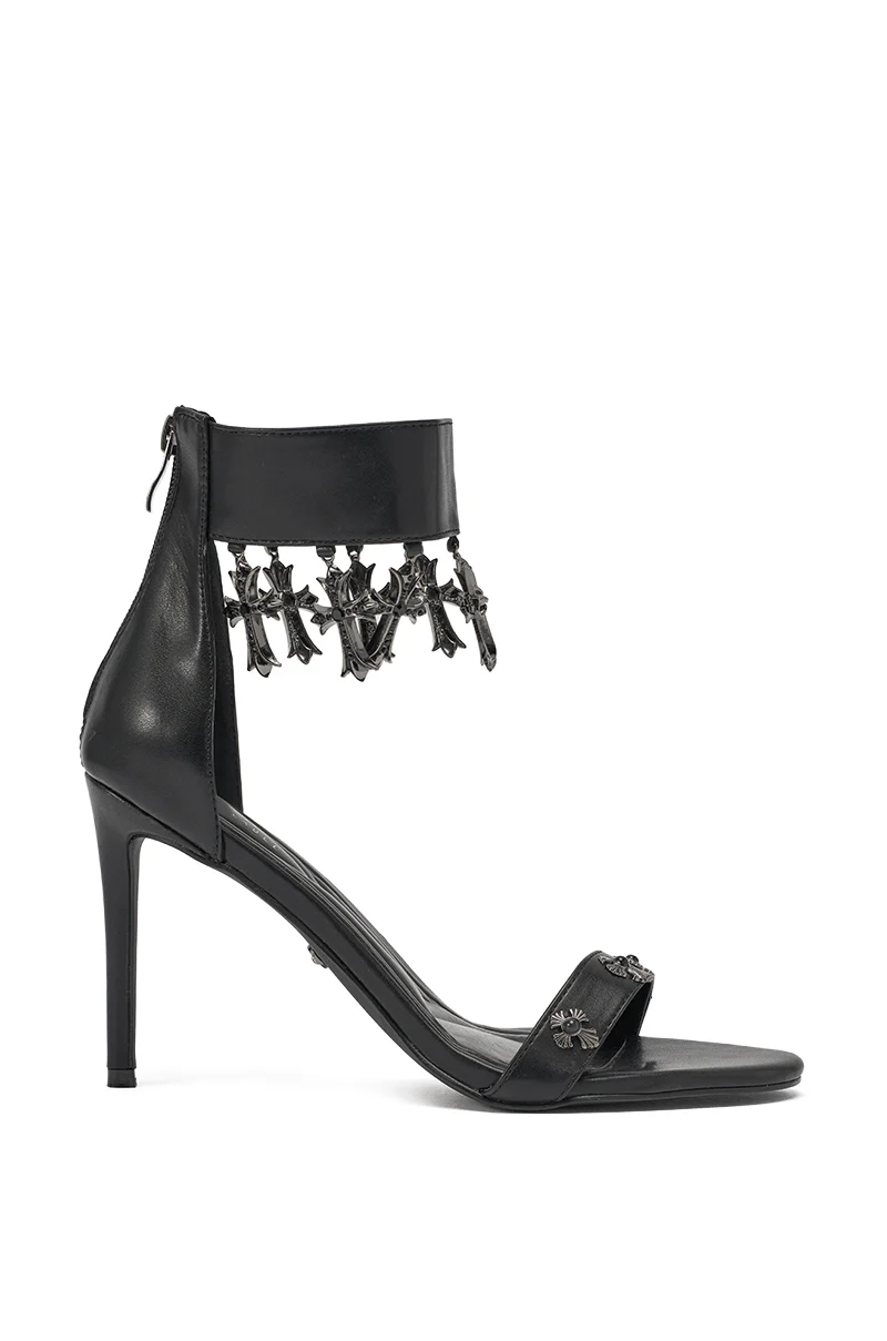 AKIRA GOLD CLERGY BLACK EMBELLISHED SEXY STRAP STILETTO HEEL - Image 3