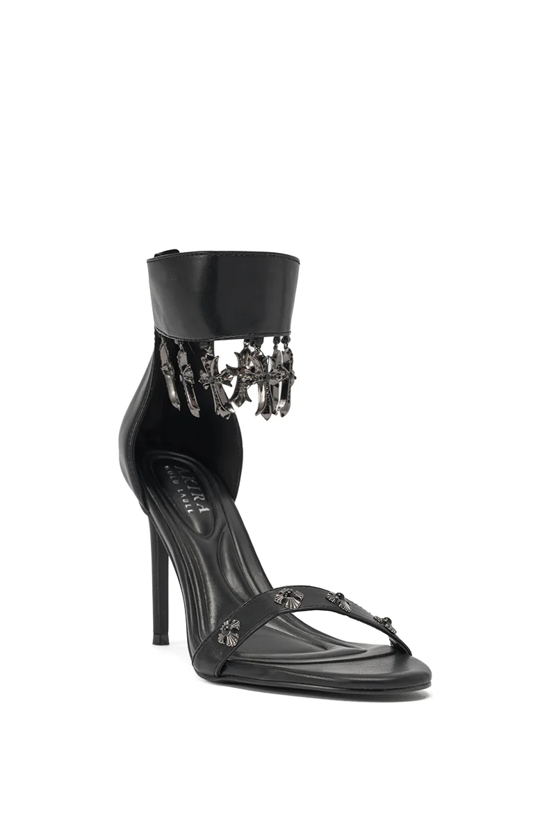 AKIRA GOLD CLERGY BLACK EMBELLISHED SEXY STRAP STILETTO HEEL - Image 4