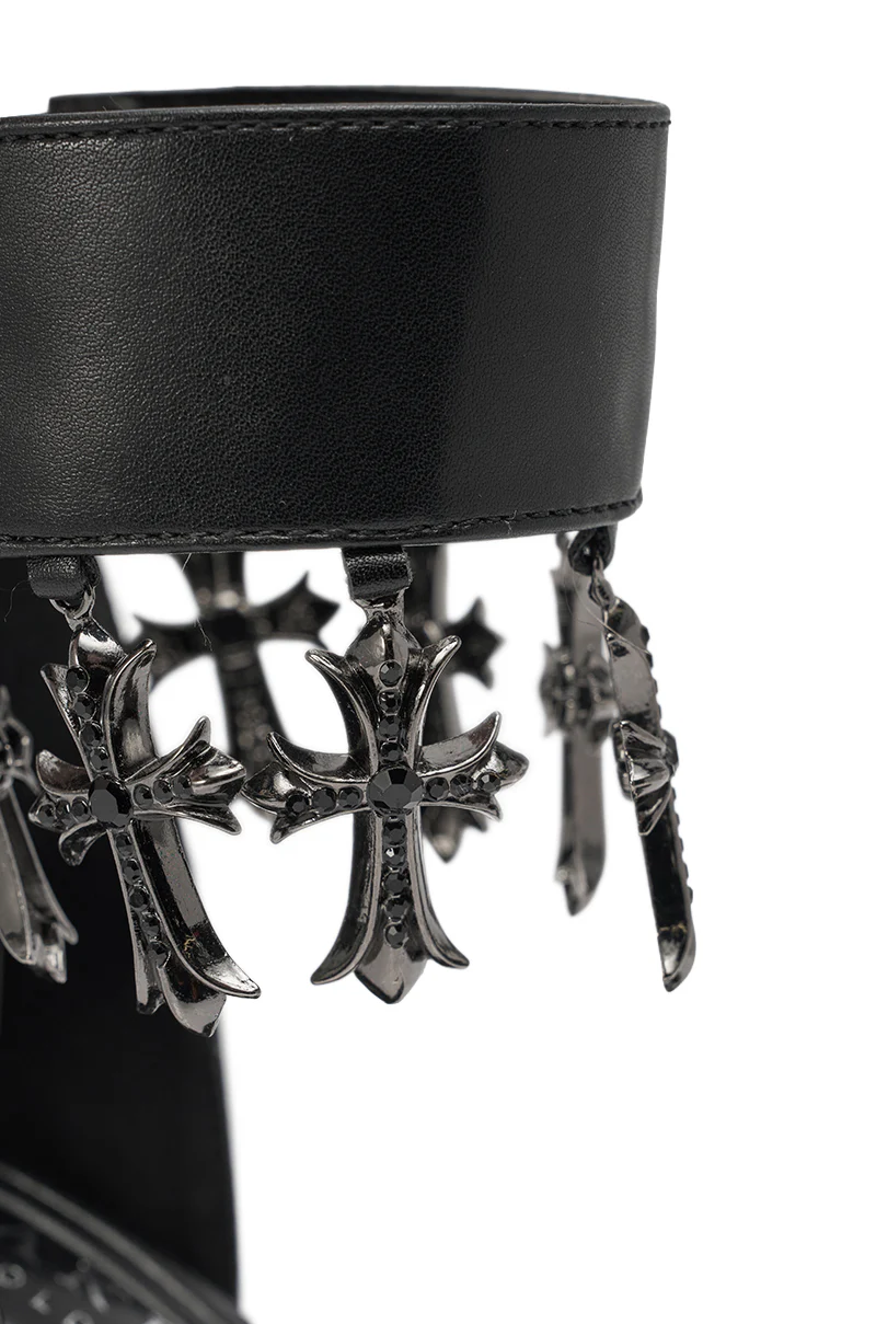 AKIRA GOLD CLERGY BLACK EMBELLISHED SEXY STRAP STILETTO HEEL - Image 6