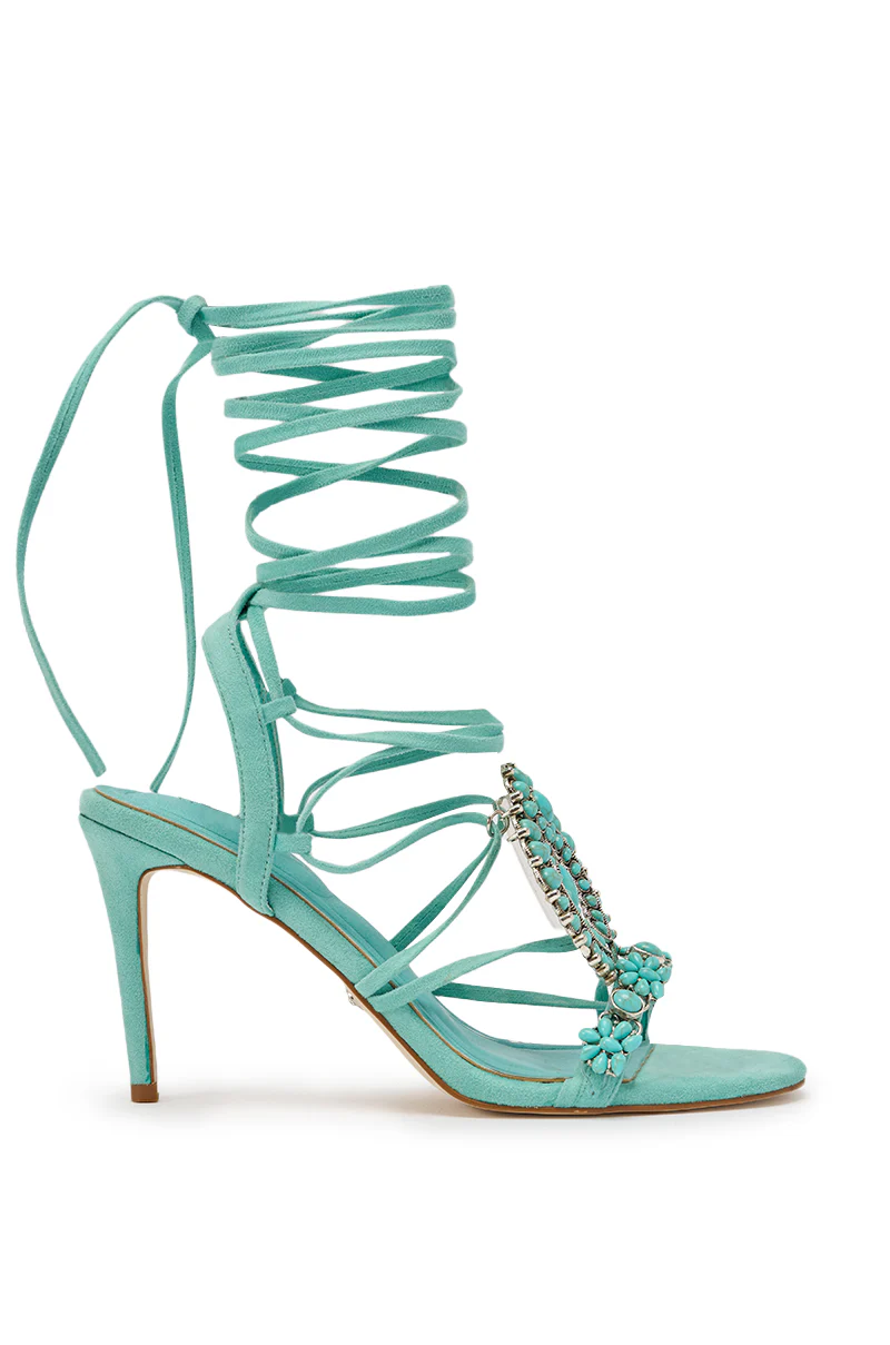 AKIRA GOLD CLIPSE AQUA HARDWARE EMBELLISHED STILETTO SANDAL - Image 4