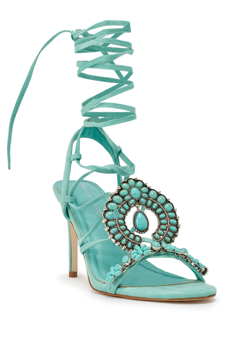 AKIRA GOLD CLIPSE AQUA HARDWARE EMBELLISHED STILETTO SANDAL - Image 5