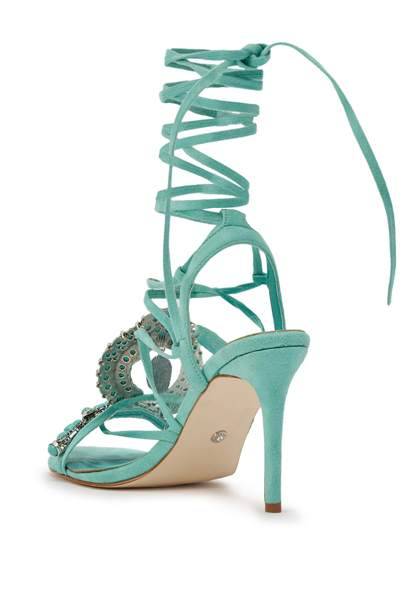 AKIRA GOLD CLIPSE AQUA HARDWARE EMBELLISHED STILETTO SANDAL - Image 6