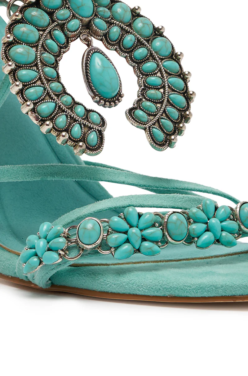 AKIRA GOLD CLIPSE AQUA HARDWARE EMBELLISHED STILETTO SANDAL - Image 7