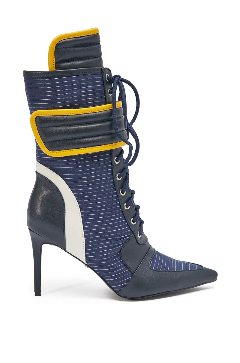 AKIRA GOLD DEMAND NAVY STILETTO BOOTIE - Image 3