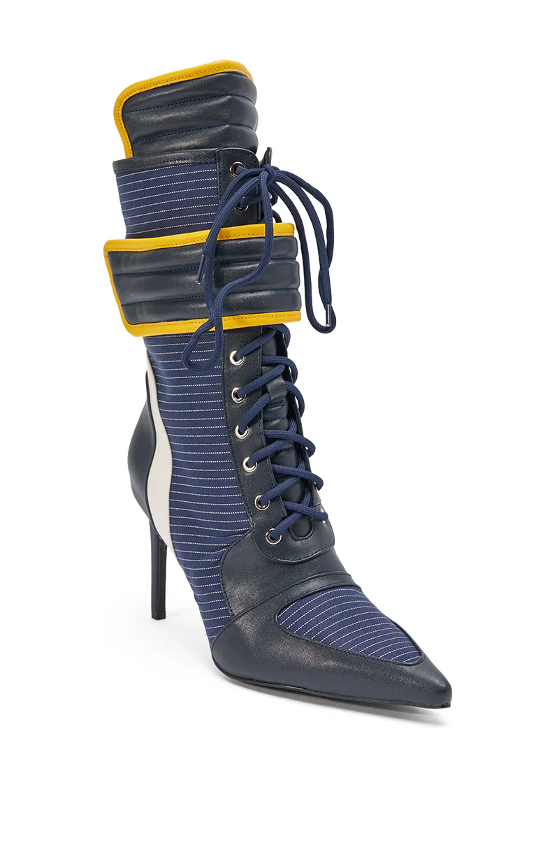 AKIRA GOLD DEMAND NAVY STILETTO BOOTIE - Image 4