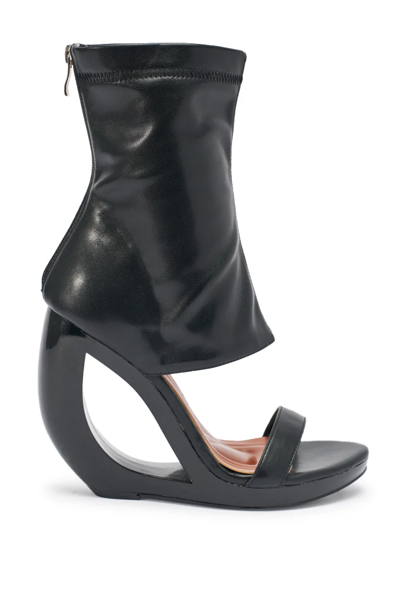 AKIRA GOLD DUMISANI BLACK WEDGE OPEN TOE BOOTIE - Image 3
