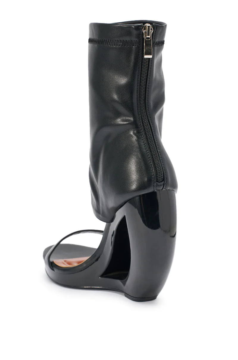AKIRA GOLD DUMISANI BLACK WEDGE OPEN TOE BOOTIE - Image 5