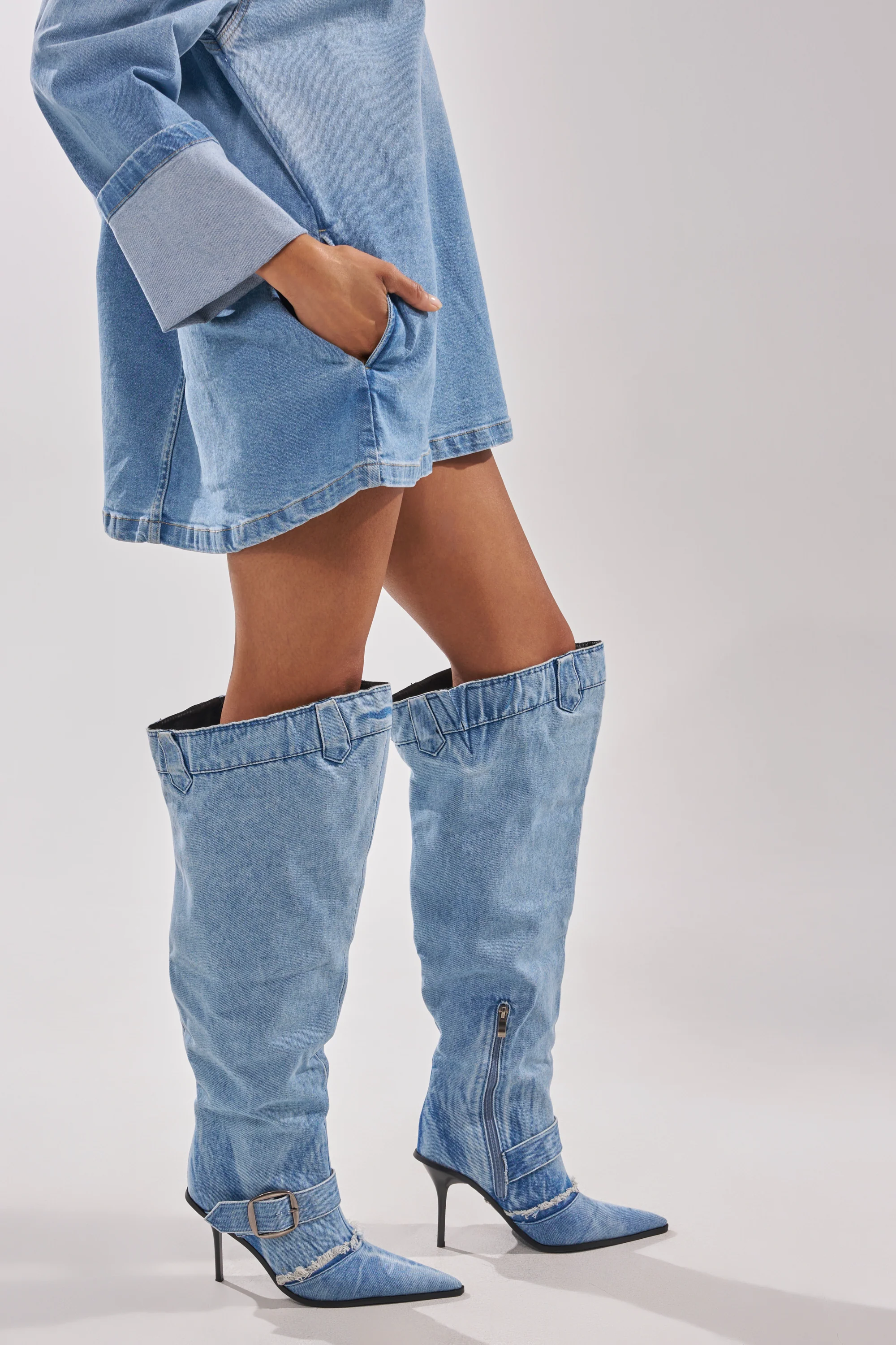 AKIRA GOLD DURANGO DENIM STILETTO PANT LOOK BOOT - Image 3