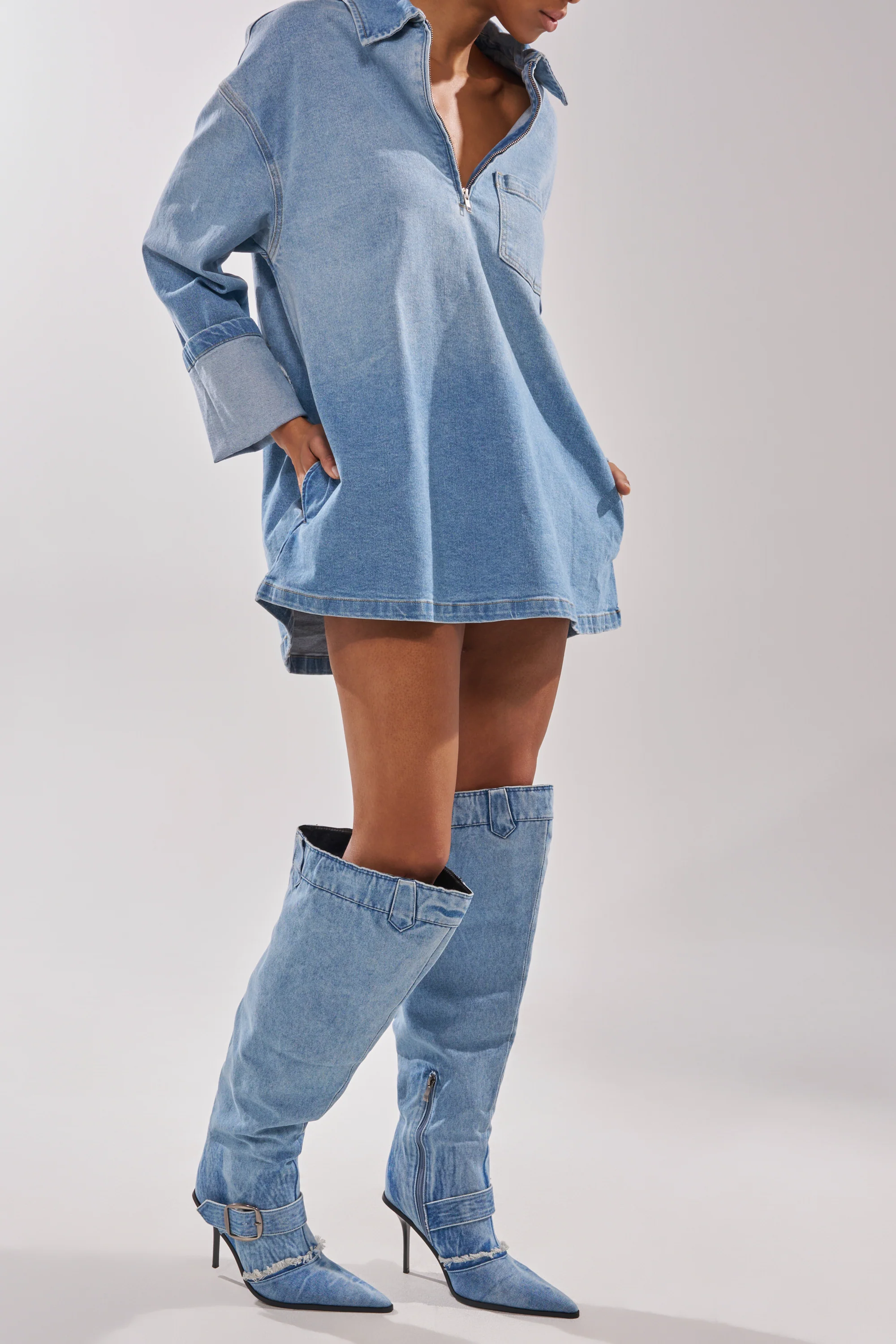 AKIRA GOLD DURANGO DENIM STILETTO PANT LOOK BOOT - Image 4