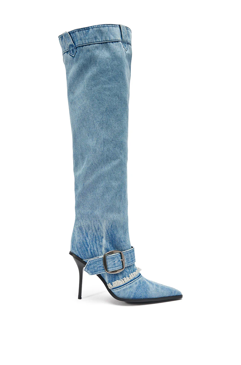 AKIRA GOLD DURANGO DENIM STILETTO PANT LOOK BOOT - Image 5