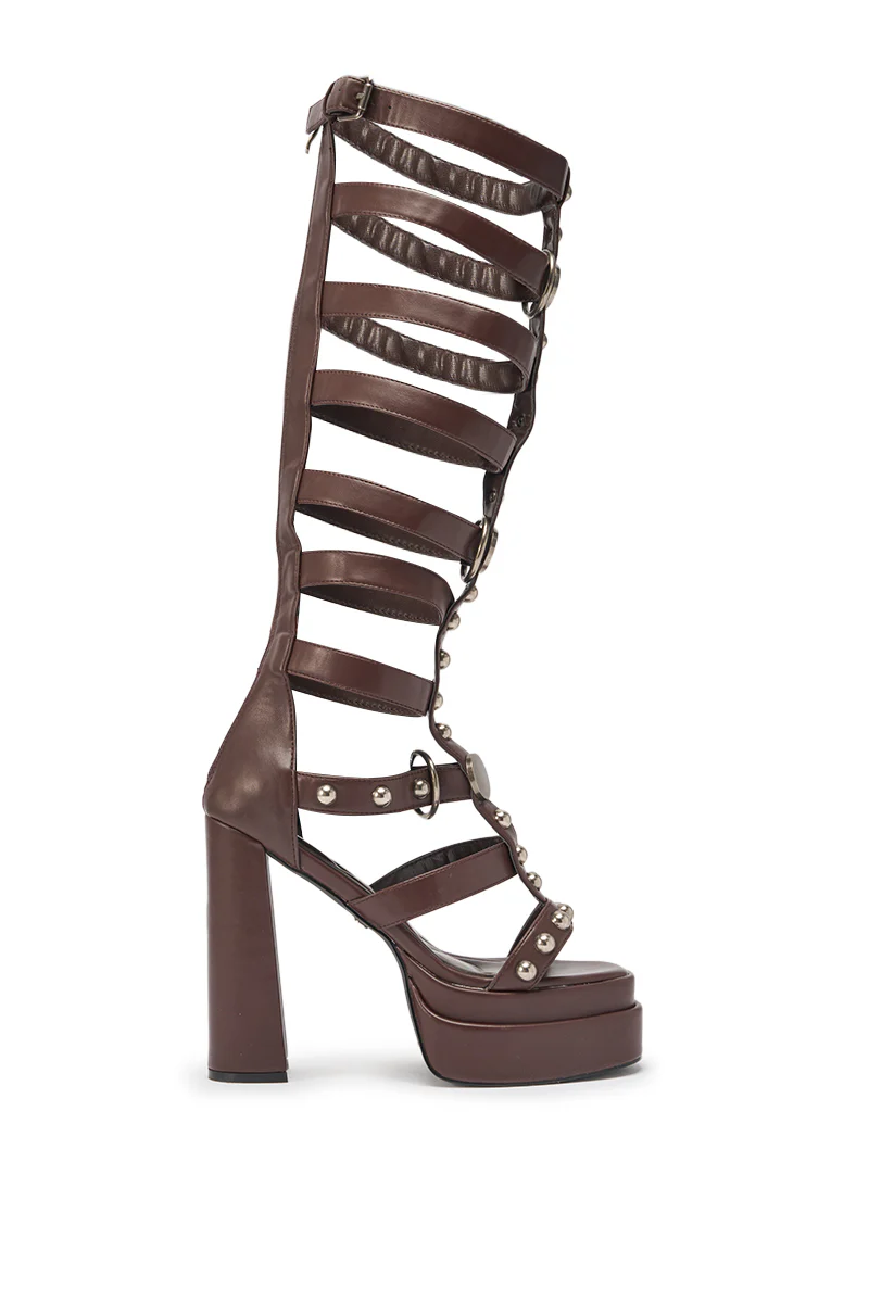 AKIRA GOLD EDIVA CHOCOLATE GLADIATOR CHUNKY SANDAL - Image 5
