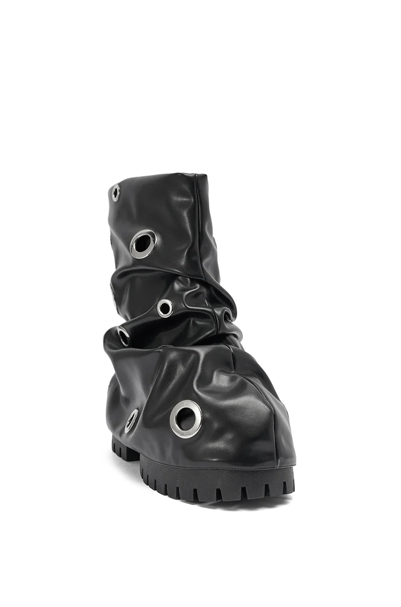 AKIRA GOLD FABLE BLACK GROMMET EMBELLISHED FLAT BOOTIE - Image 5