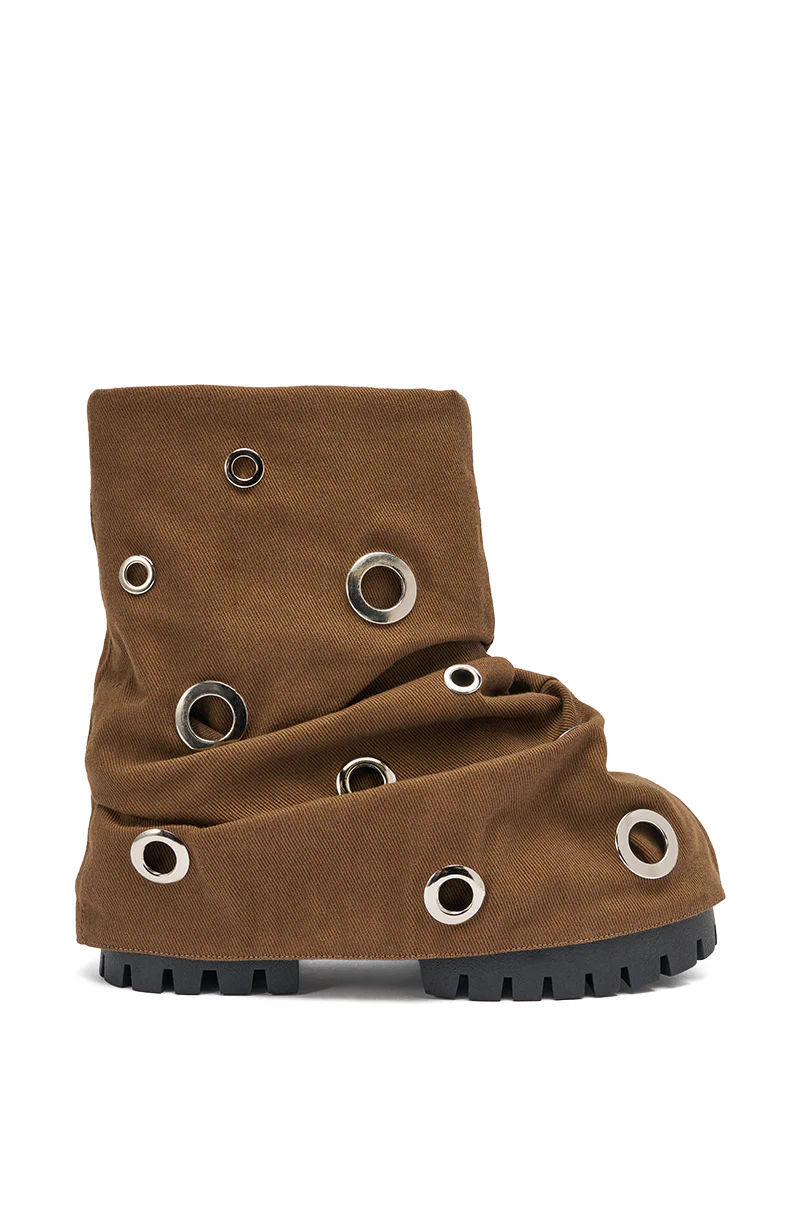 AKIRA GOLD FABLE BROWN GROMMET EMBELLISHED FLAT BOOTIE - Image 4