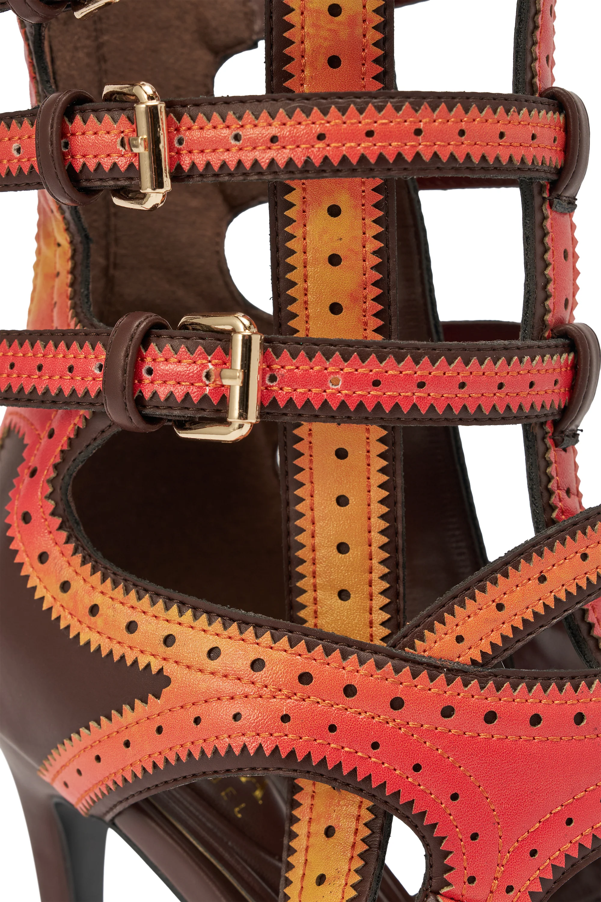 AKIRA GOLD FEVER ORANGE MULTI OMBRE OPEN TOE BOOTIE - Image 10