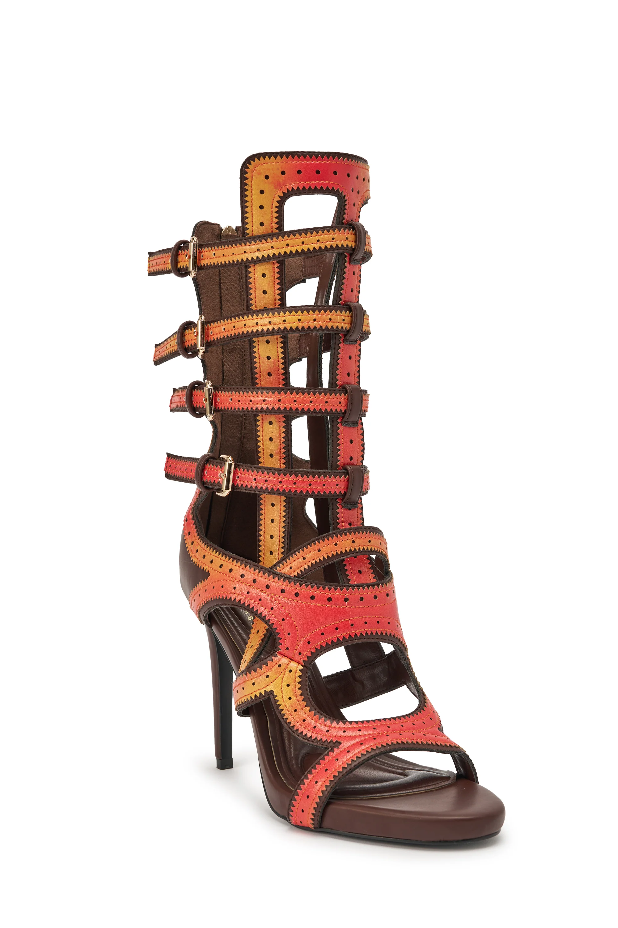 AKIRA GOLD FEVER ORANGE MULTI OMBRE OPEN TOE BOOTIE - Image 7