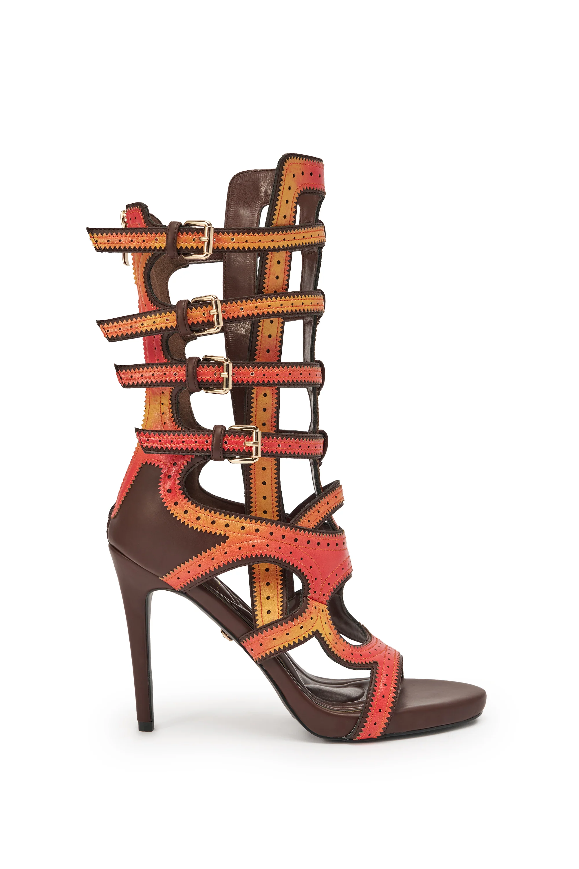 AKIRA GOLD FEVER ORANGE MULTI OMBRE OPEN TOE BOOTIE - Image 9