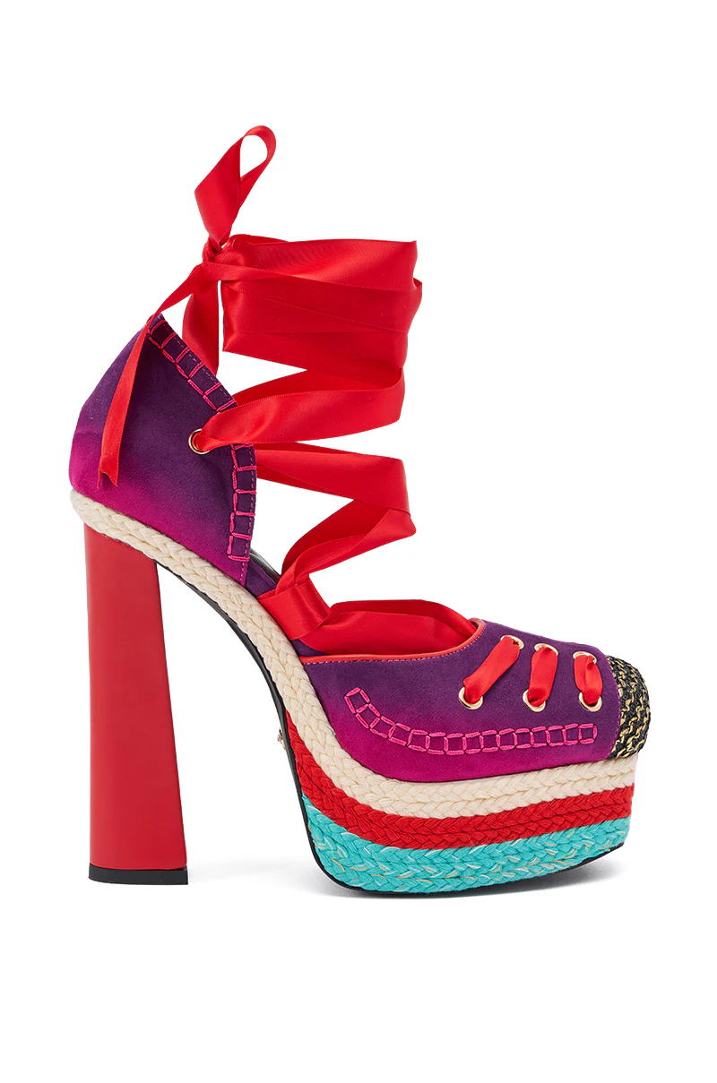 AKIRA GOLD FONTEYN RED MULTI CHUNKY PLATFORM LACE UP PUMP - Image 4