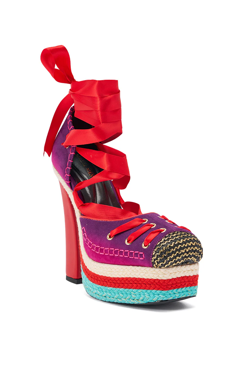 AKIRA GOLD FONTEYN RED MULTI CHUNKY PLATFORM LACE UP PUMP - Image 5