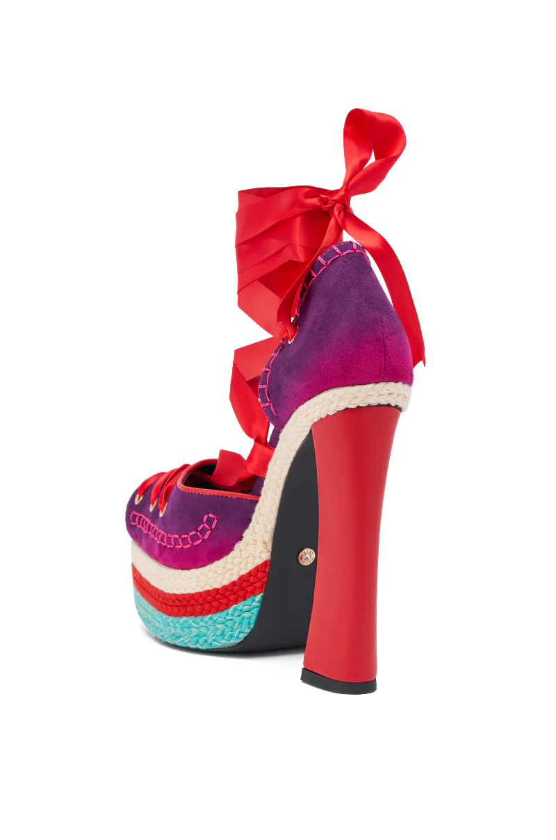 AKIRA GOLD FONTEYN RED MULTI CHUNKY PLATFORM LACE UP PUMP - Image 6