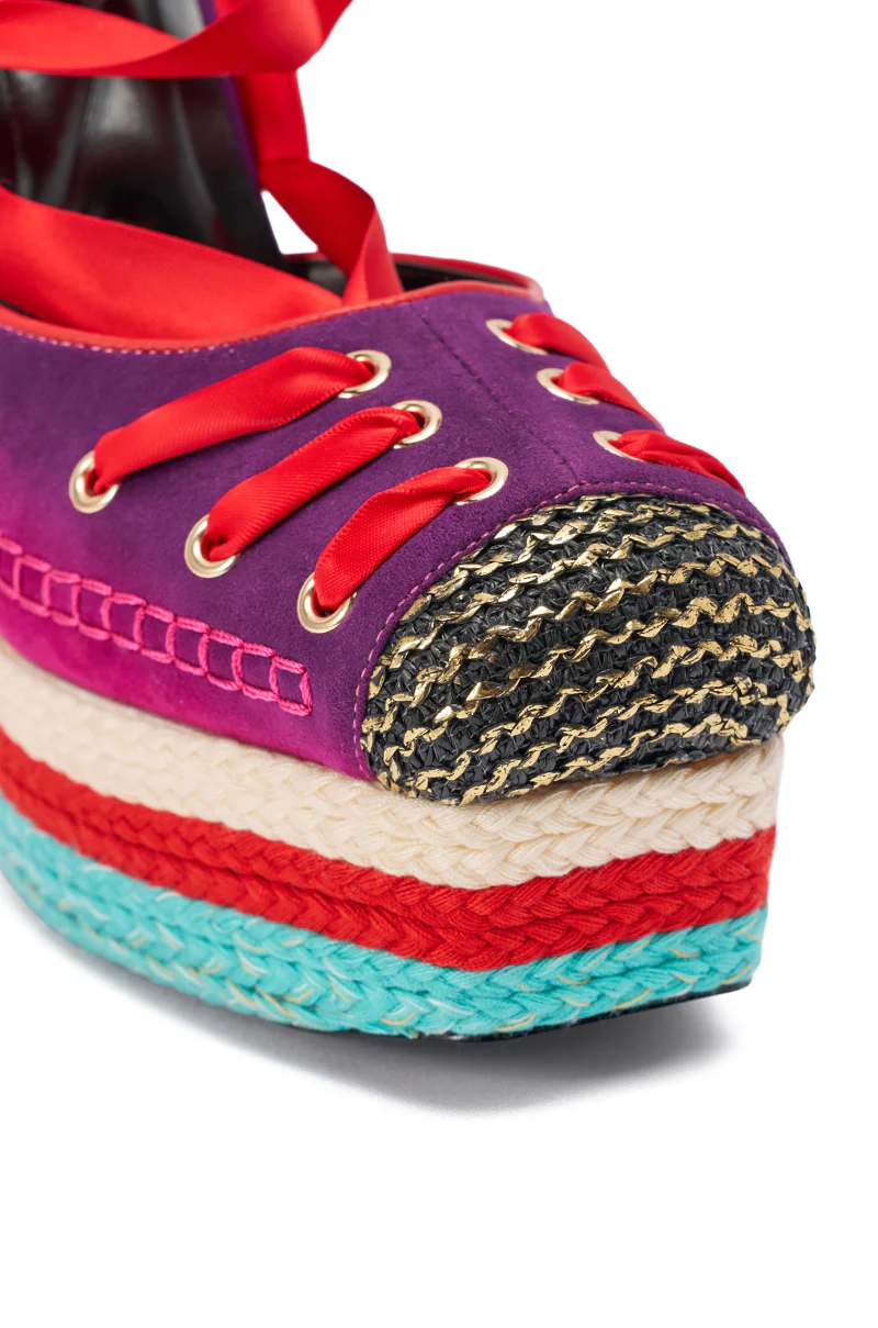 AKIRA GOLD FONTEYN RED MULTI CHUNKY PLATFORM LACE UP PUMP - Image 7
