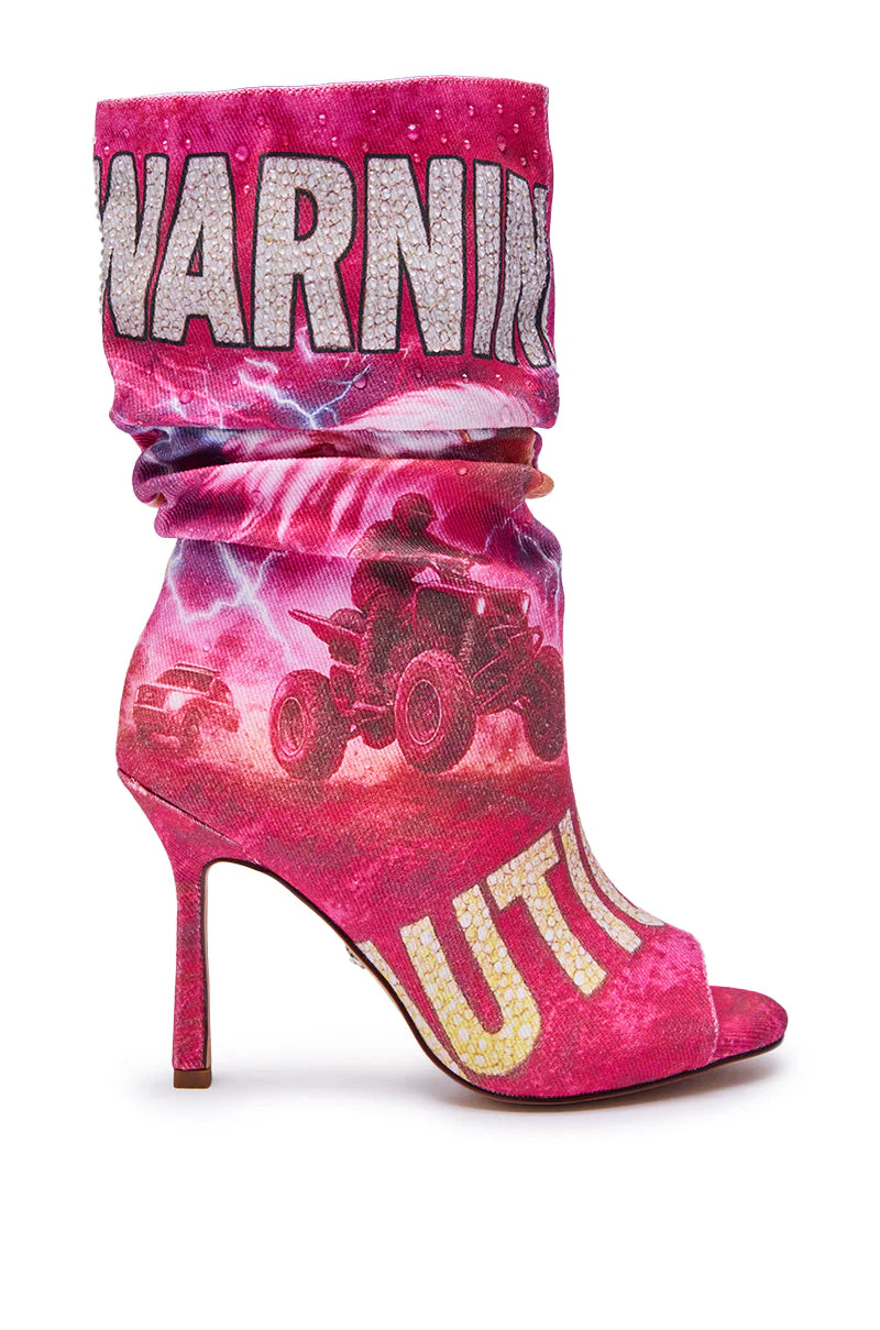 AKIRA GOLD FORMIDABLE PINK MULTI ABSTRACT OPEN TOE BOOTIE - Image 5