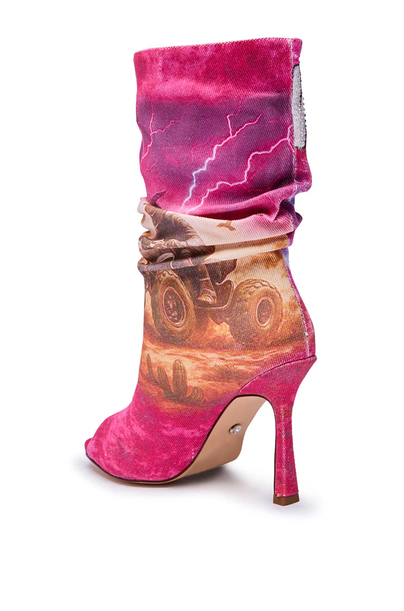AKIRA GOLD FORMIDABLE PINK MULTI ABSTRACT OPEN TOE BOOTIE - Image 7