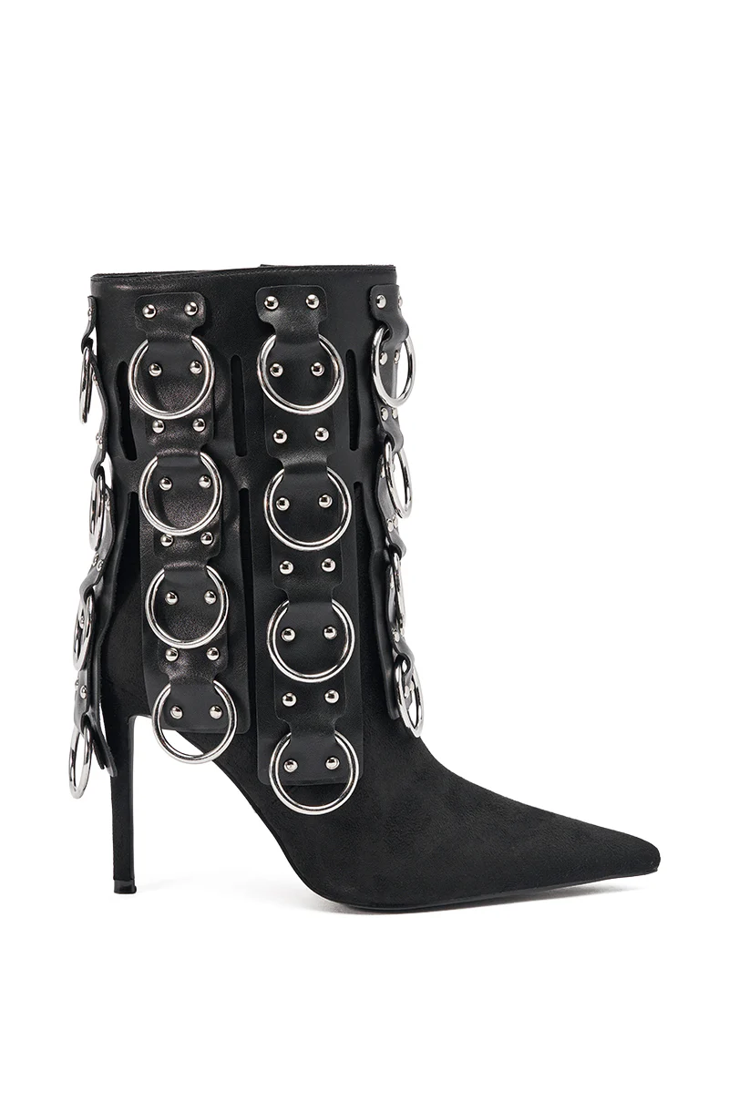 AKIRA GOLD GERANIUM BLACK PIERCING STILETTO BOOTIE - Image 3