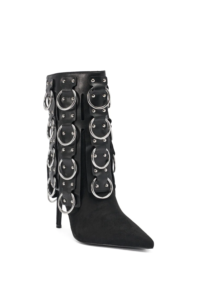 AKIRA GOLD GERANIUM BLACK PIERCING STILETTO BOOTIE - Image 4