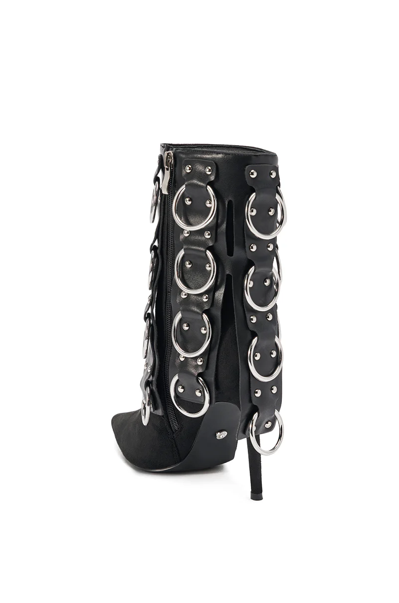 AKIRA GOLD GERANIUM BLACK PIERCING STILETTO BOOTIE - Image 5