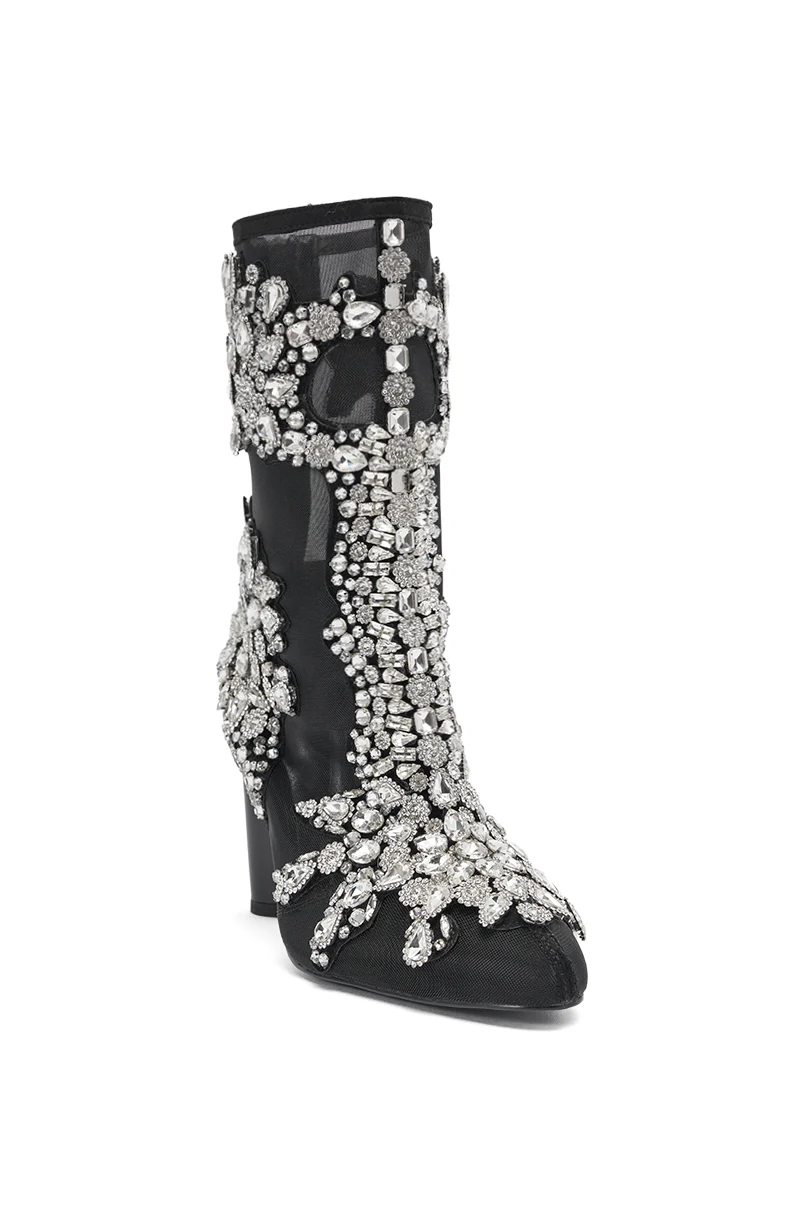 AKIRA GOLD GRANDEUR BLACK EMBELLISHED COCKTAIL BOOTIE - Image 5