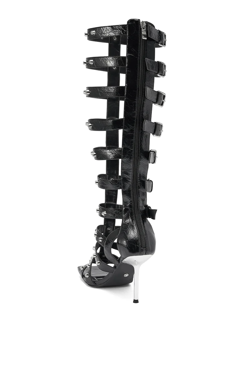AKIRA GOLD HARDWARE EMBELLISHED BLACK GLADIATOR SANDAL - Image 6