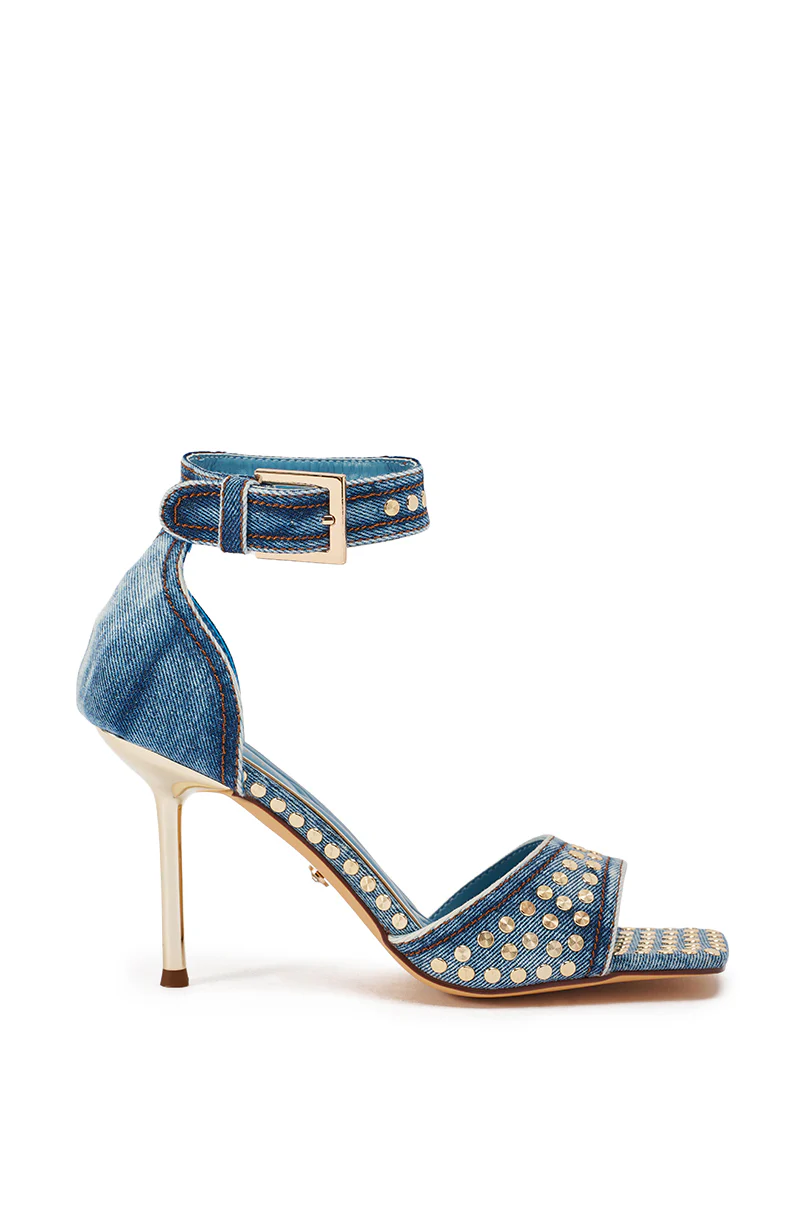 AKIRA GOLD INANA DENIM STUD EMBELLISHED STILETTO SANDAL - Image 3