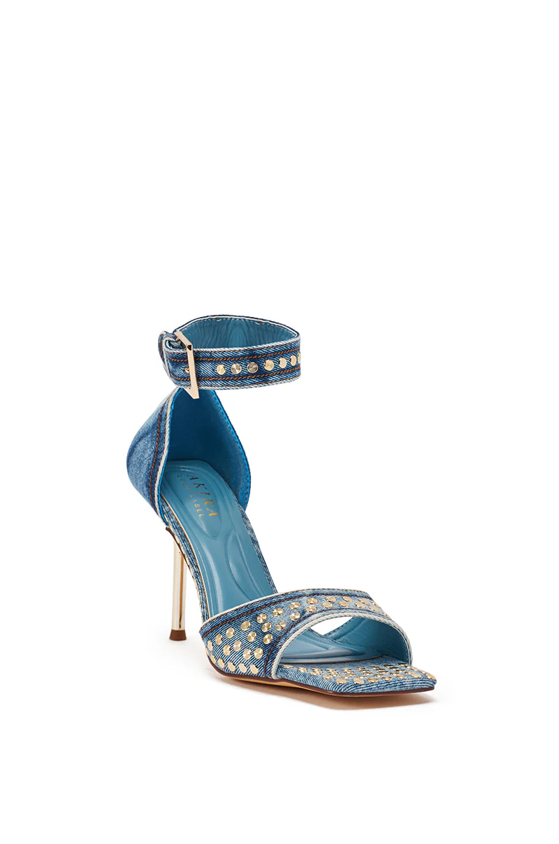 AKIRA GOLD INANA DENIM STUD EMBELLISHED STILETTO SANDAL - Image 4