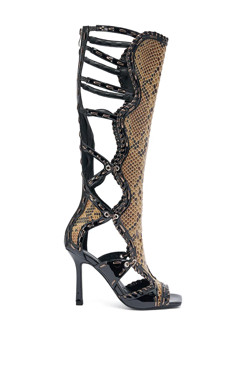 AKIRA GOLD INDRANI BLACK HIGH SHAFT GLADIATOR SANDAL - Image 9