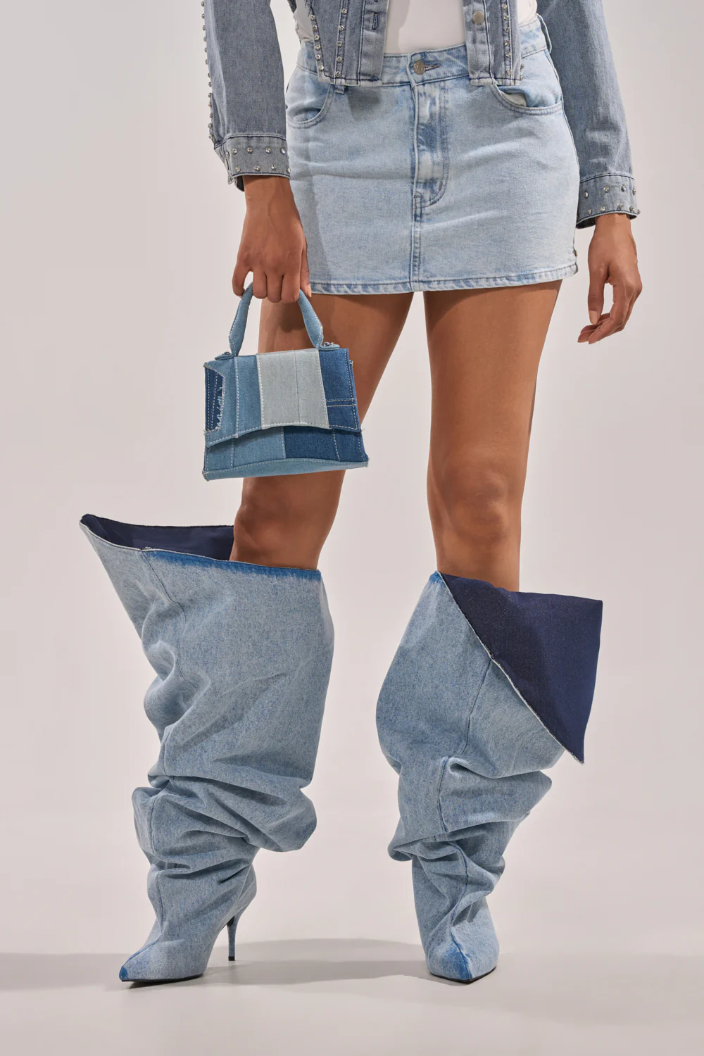 AKIRA GOLD JANELISSE DENIM STILETTO BOOT - Image 3