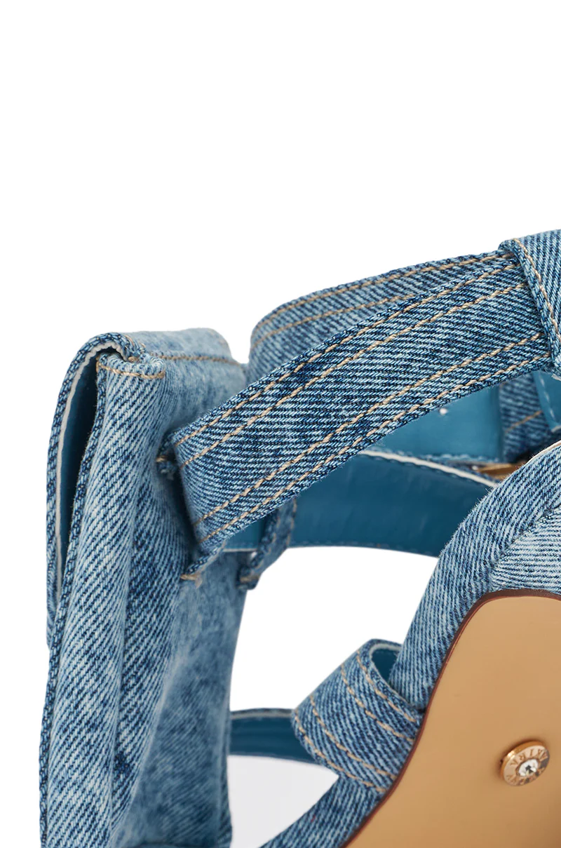AKIRA GOLD KERSHAW DENIM POCKET STILETTO STRAP SANDAL - Image 10