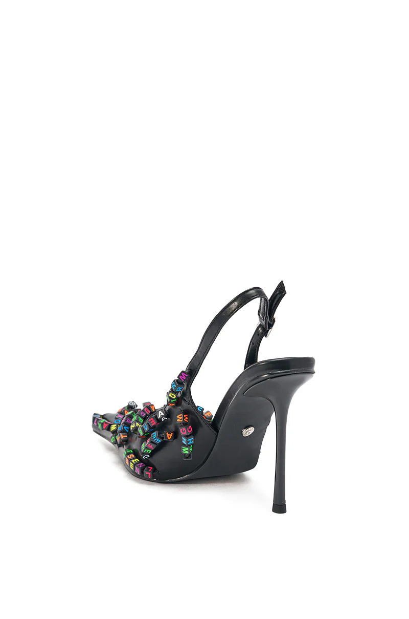 AKIRA LETTER BEAD EMBELLISHED SLING BACK NOVELTY PUMP - Image 10