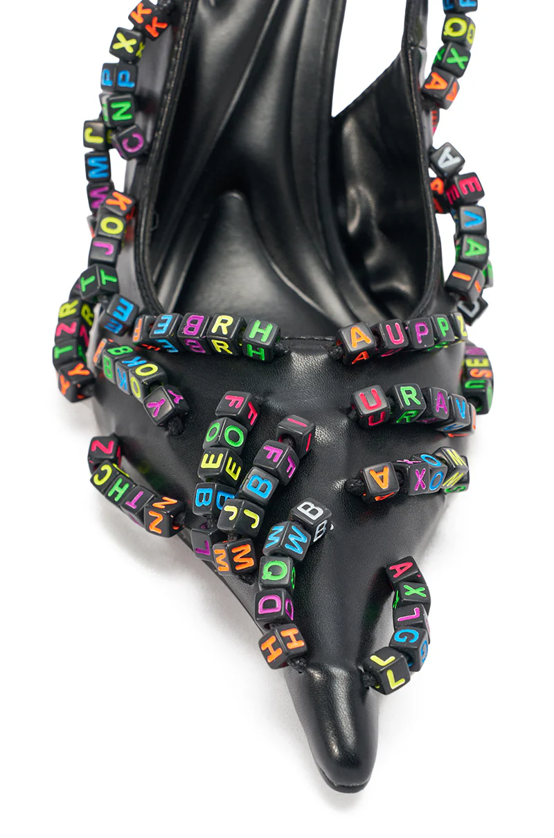 AKIRA LETTER BEAD EMBELLISHED SLING BACK NOVELTY PUMP - Image 11
