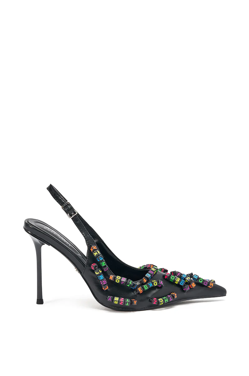 AKIRA LETTER BEAD EMBELLISHED SLING BACK NOVELTY PUMP - Image 8