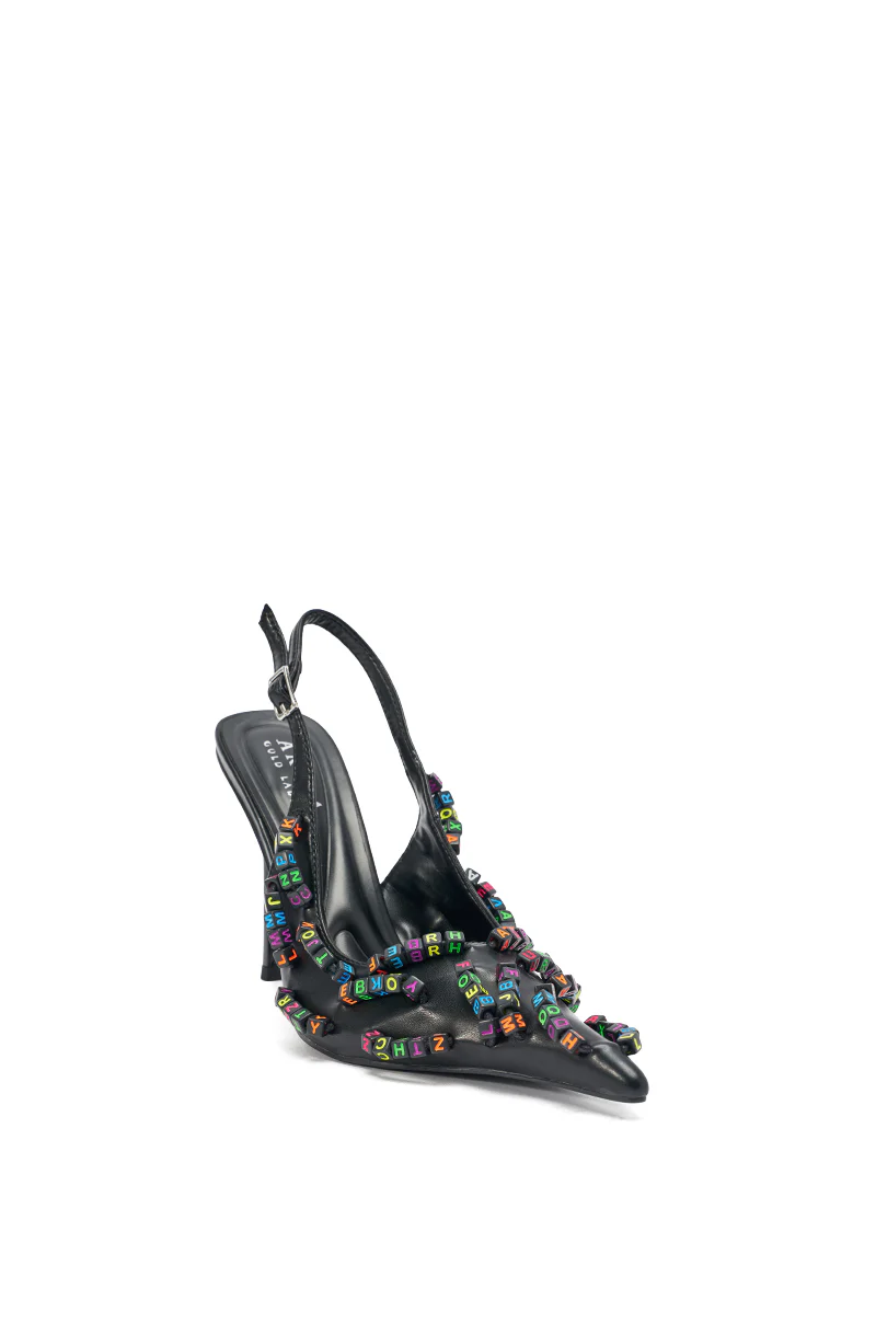 AKIRA LETTER BEAD EMBELLISHED SLING BACK NOVELTY PUMP - Image 9