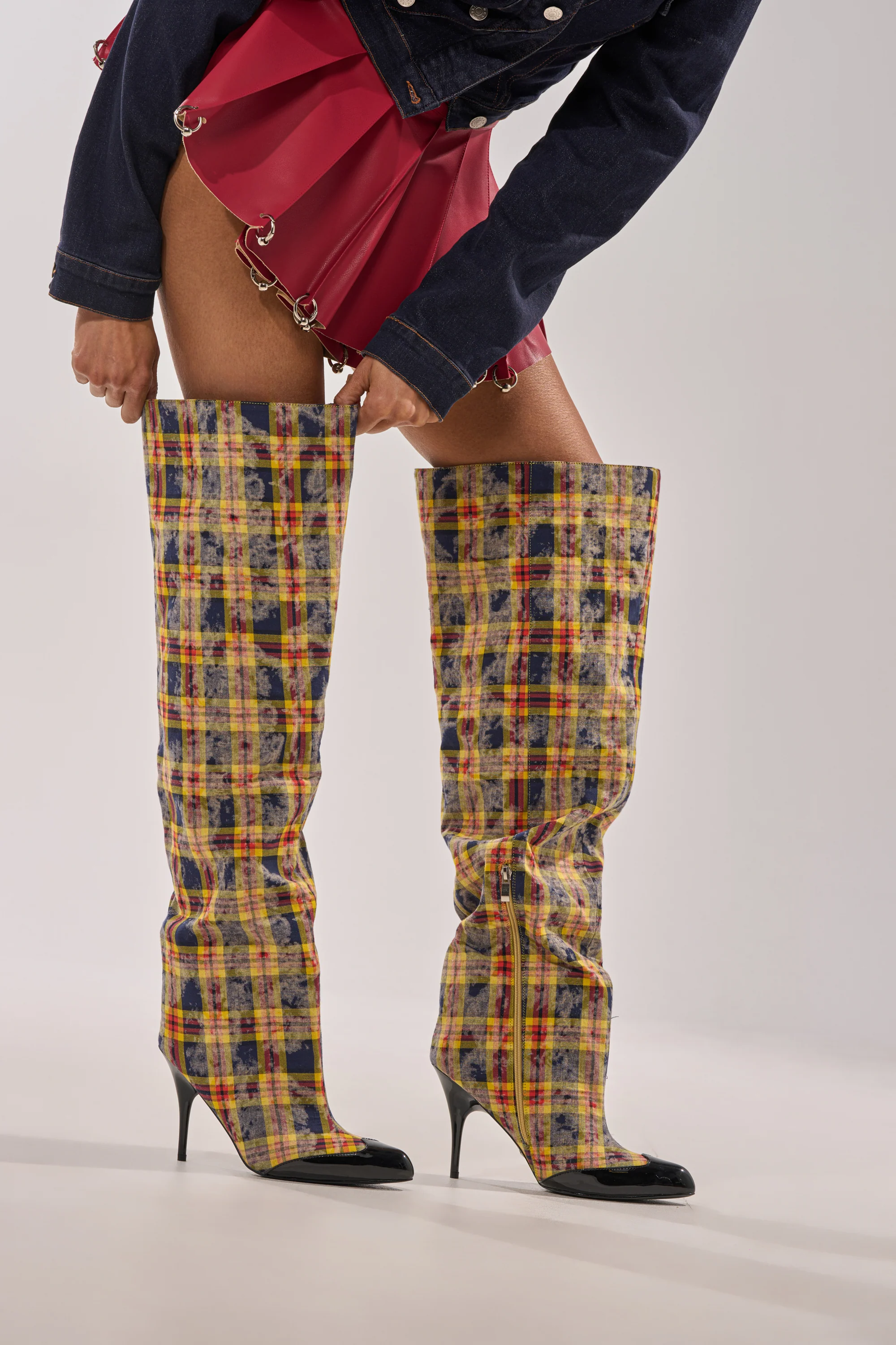 AKIRA GOLD LOCHANA MULTI YELLOW PLAID FLANNEL SEXY BOOT - Image 2