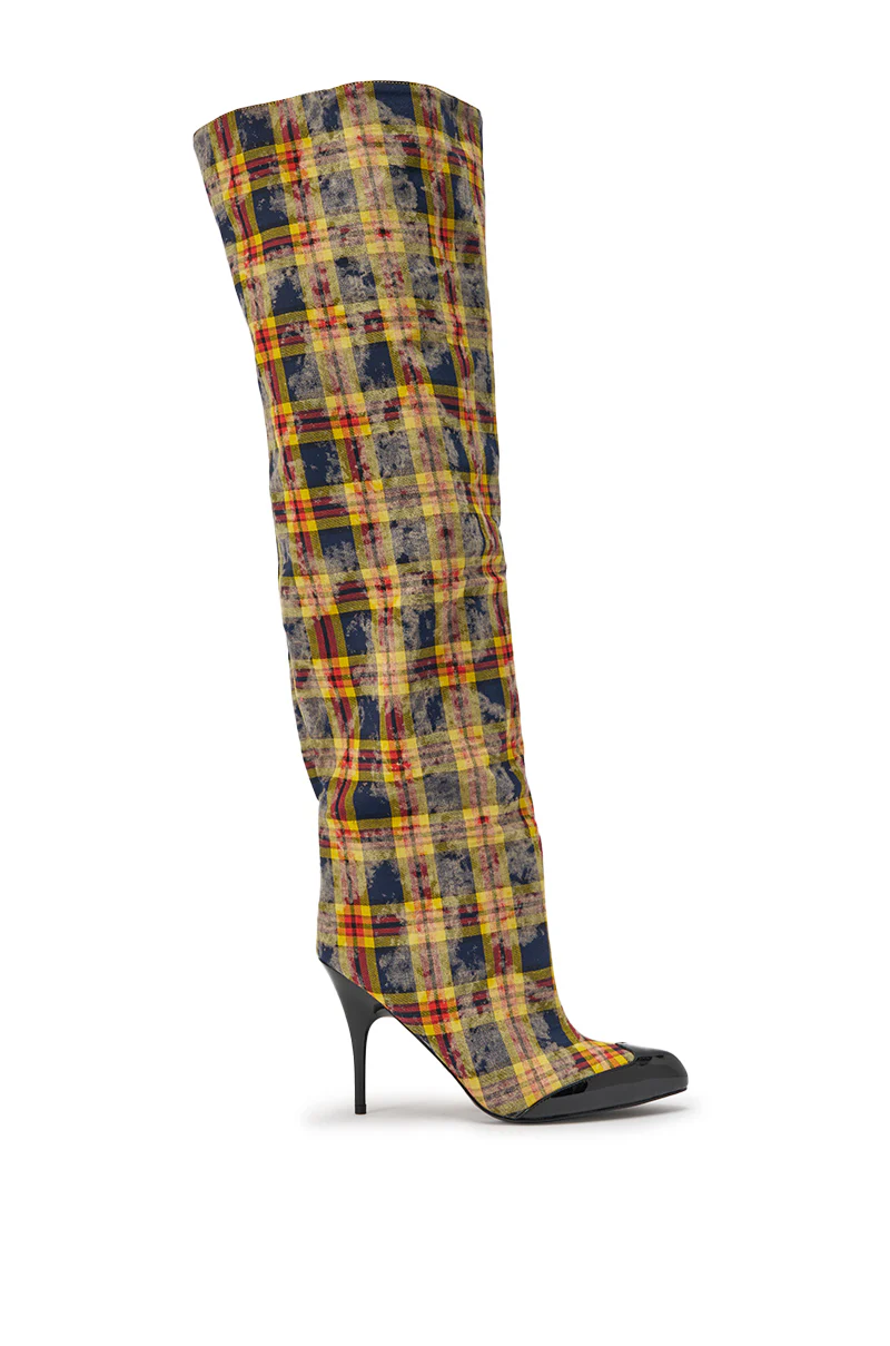 AKIRA GOLD LOCHANA MULTI YELLOW PLAID FLANNEL SEXY BOOT - Image 5