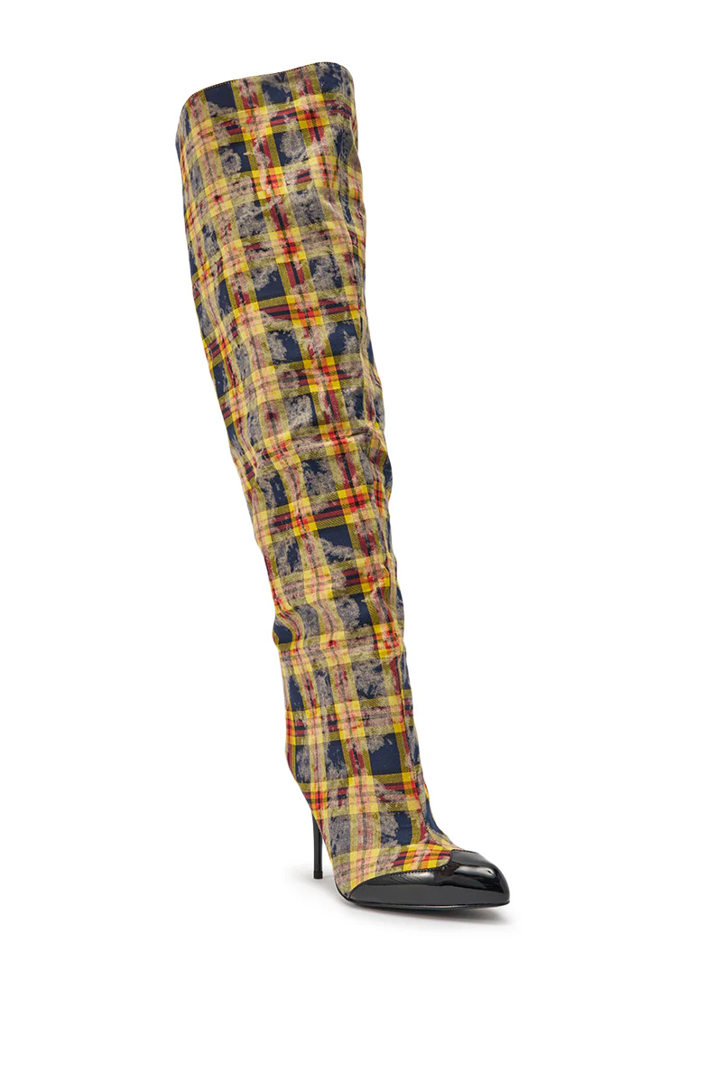 AKIRA GOLD LOCHANA MULTI YELLOW PLAID FLANNEL SEXY BOOT - Image 6