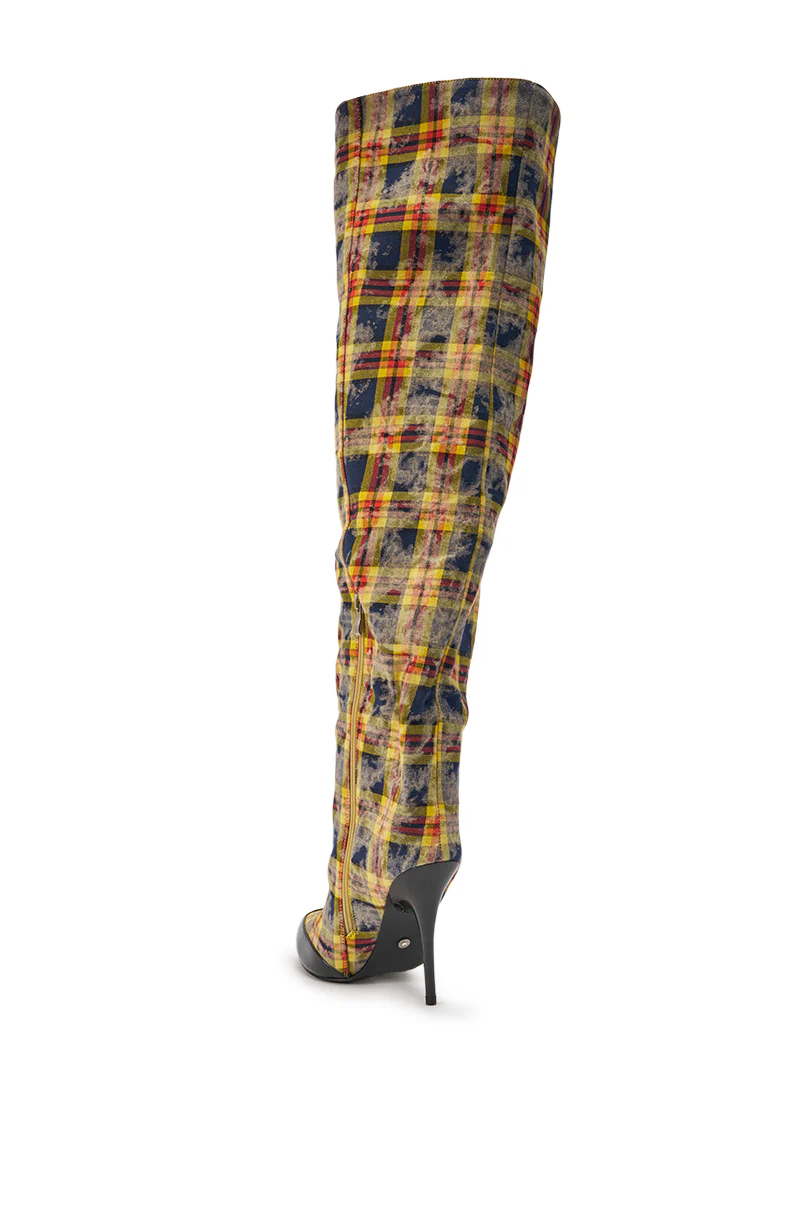 AKIRA GOLD LOCHANA MULTI YELLOW PLAID FLANNEL SEXY BOOT - Image 7