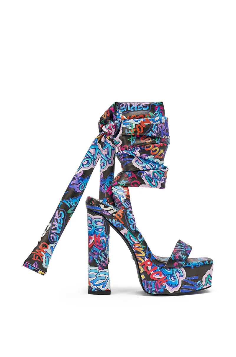 AKIRA GOLD MAGRITTE GRAFFITI STRAPPY CHUNKY SANDAL - Image 4