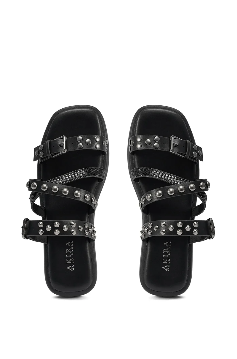 AKIRA GOLD MANNING BLACK HARDWARE EMBELLISHED FLAT SANDAL - Image 3