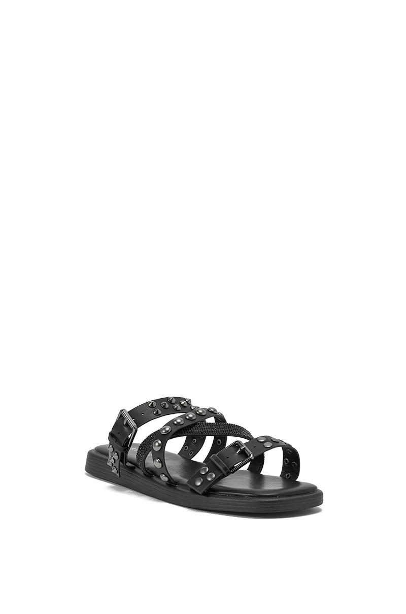 AKIRA GOLD MANNING BLACK HARDWARE EMBELLISHED FLAT SANDAL - Image 5